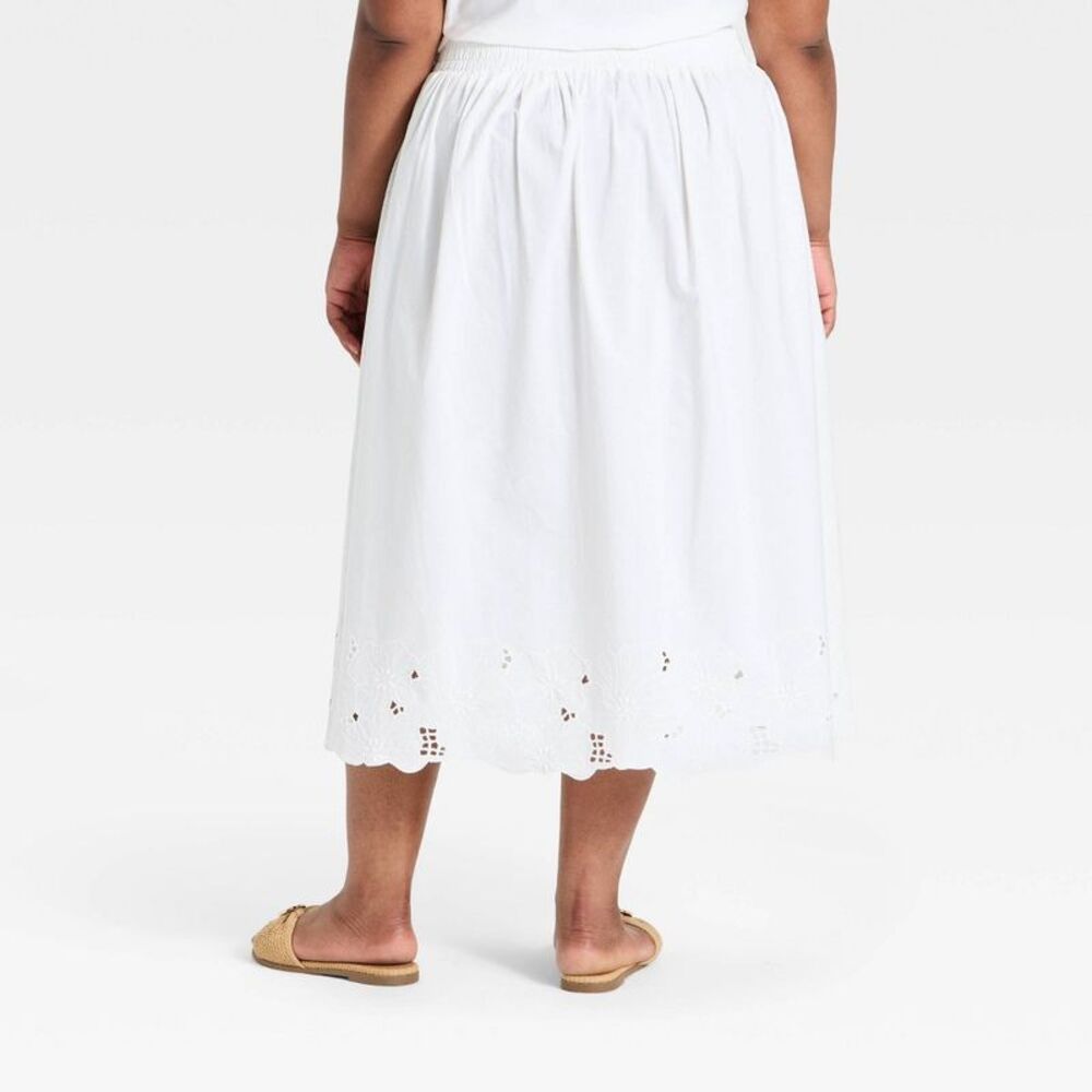 Open Box - Ava & Viv - Women's Embroidered Eyelet Midi A-Line Skirt - Ava White - Picture 2 of 3